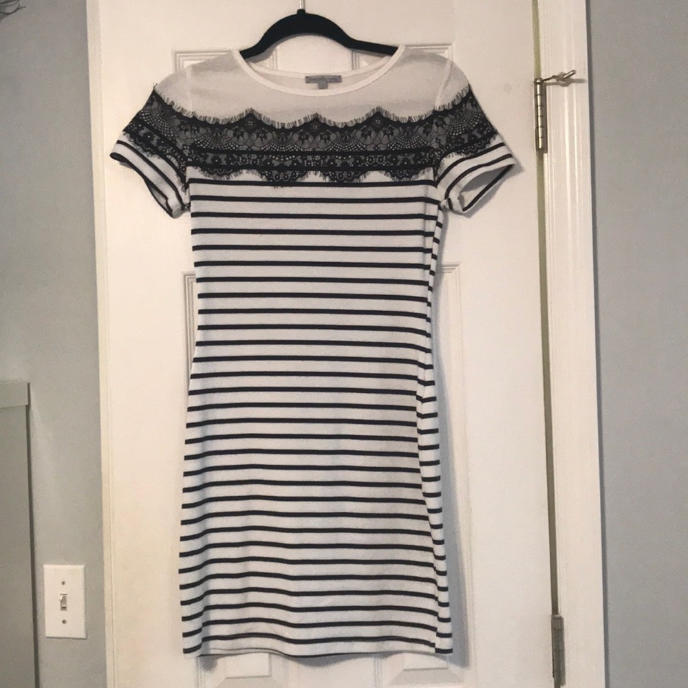 Black and white striped dress with lace